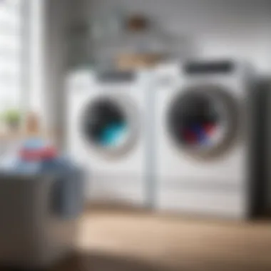 Ariel capsules displayed against a backdrop of modern washing machine