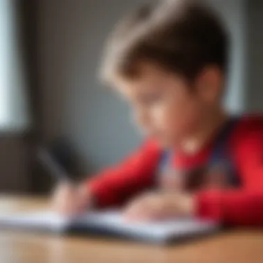 Child using notepad for creative writing