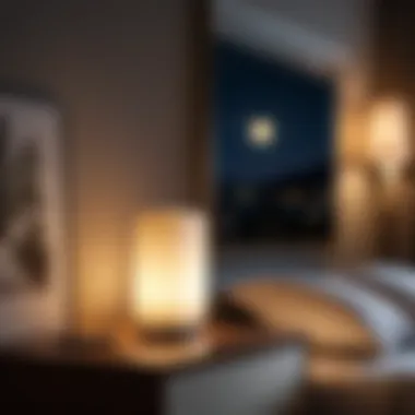 Stylish battery-powered night light in a modern bedroom setting