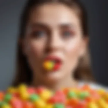 An artistic representation of a consumer enjoying a sour candy, capturing the emotional connection.