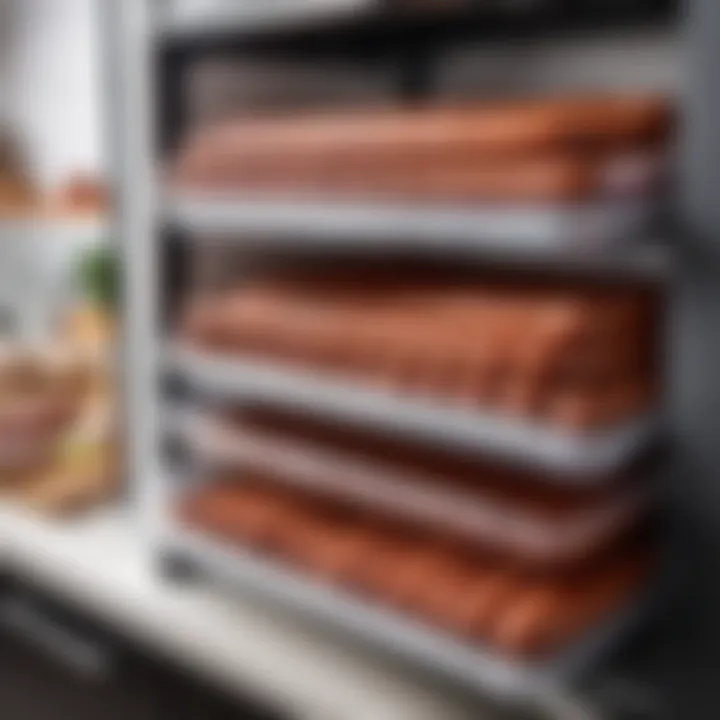 A well-organized kitchen showing stored sausages in optimal containers