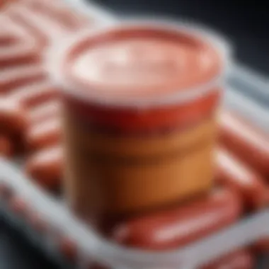 Close-up of a quality seal on a sausage storage container