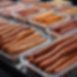 Various types of sausage storage containers arranged aesthetically