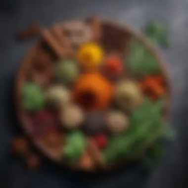 Creative Spice and Herb Arrangement Creative arrangement of spices and herbs on display