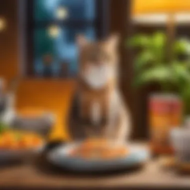 Happy cat enjoying Darling food in a vibrant setting