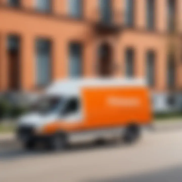 Delivery van from Pyaterochka parked in front of a residential building