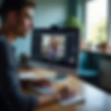 User setting up a desktop camera for video conferencing