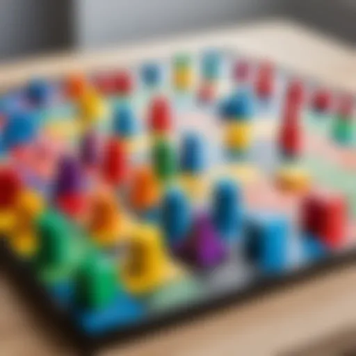 Colorful board game pieces arranged on a table