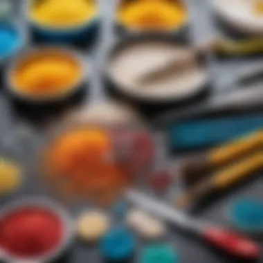 Close-up of diamond painting tools and materials