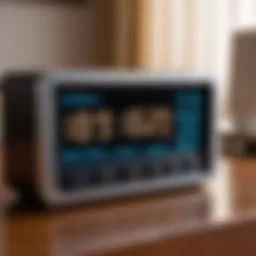 Digital alarm clock displaying various time settings