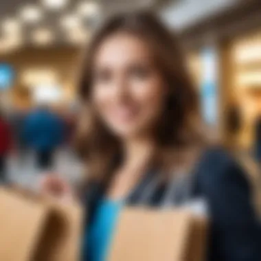 Happy shopper with shopping bags filled with discounted items