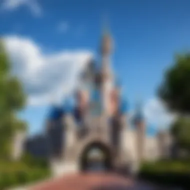 Entrance of a Disney park with iconic castle in the background