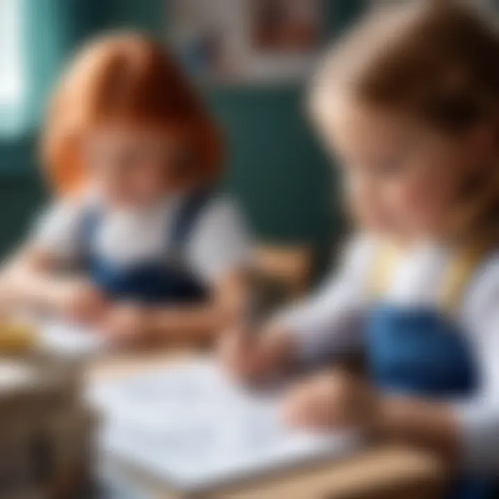 Children engaged in drawing dolls