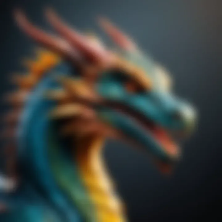 A modern interpretation of a dragon icon in digital art, showcasing contemporary design elements.