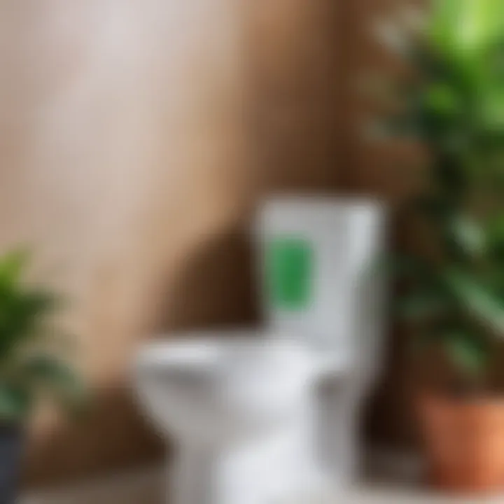 An eco-friendly toilet cleaning spray placed next to a potted plant, emphasizing green cleaning solutions.