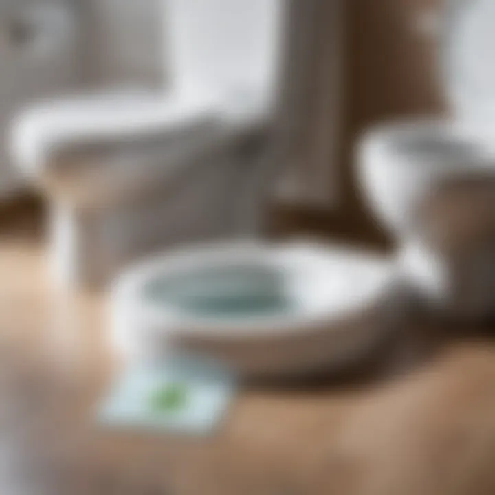 An eco-friendly symbol alongside a toilet cleaning tablet to signify sustainability.