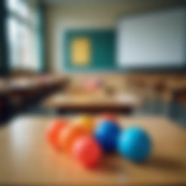 A classroom setting where ping pong balls are used for educational purposes.