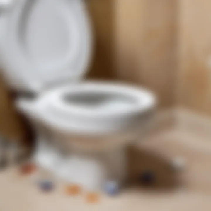 Illustration showing the effects of toilet cleaning tablets on plumbing fixtures.