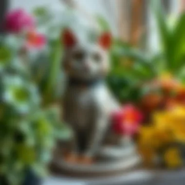 Elegant Cat Planter with Houseplants Elegant cat planter surrounded by vibrant houseplants