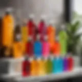 Elegant display of Spanish shower gels with vibrant colors and textures