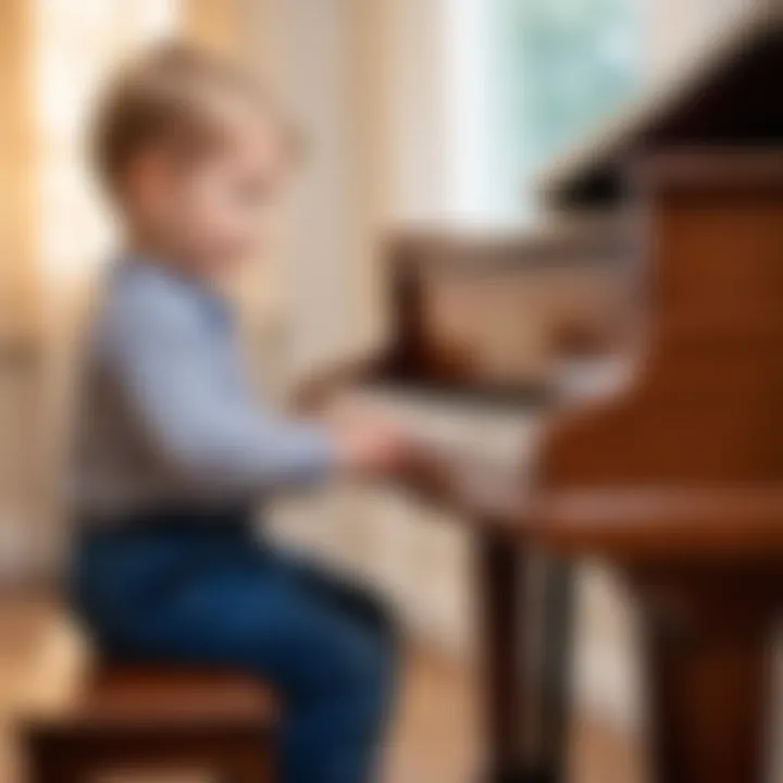 Child engaged in playing a toy piano, showcasing joy and creativity