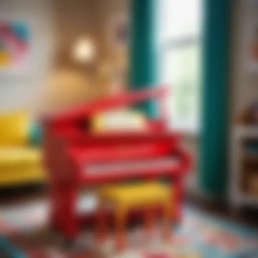 A vibrant children's toy piano in a brightly colored playroom