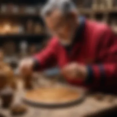 Artisans Crafting Unique New Year's Figurines Artisans creating intricate New Year's figurines in a workshop
