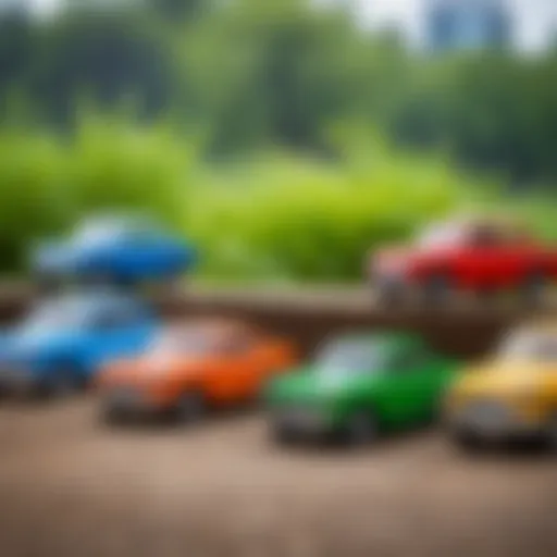 Colorful toy cars designed with environmental considerations.