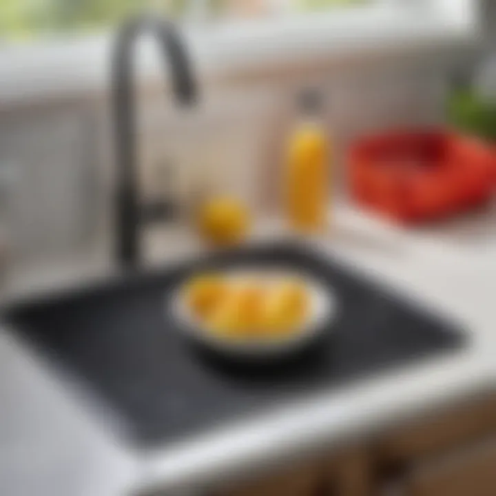 Organized kitchen with silicone sink mat