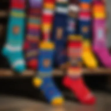 Artistic representation of bear-themed socks in a colorful array