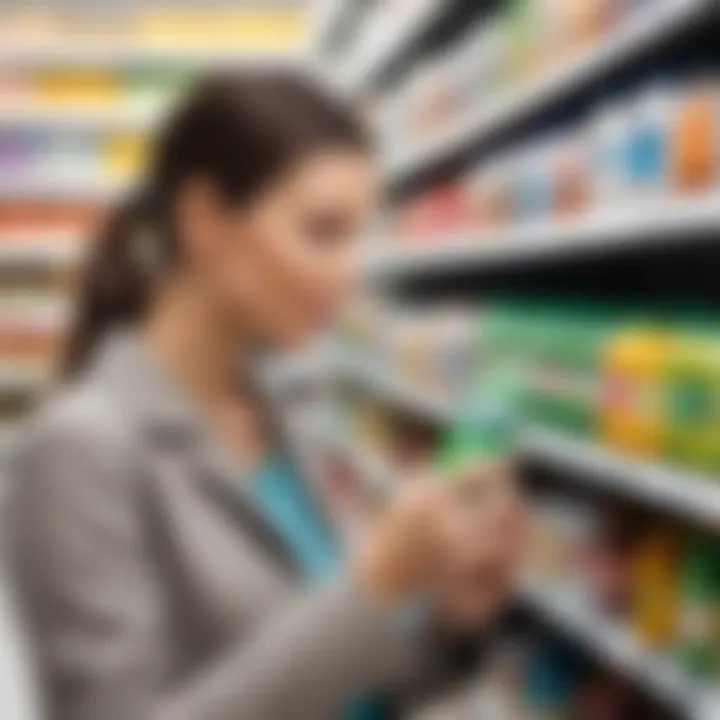 A shopper reviewing sugar-free beverage labels