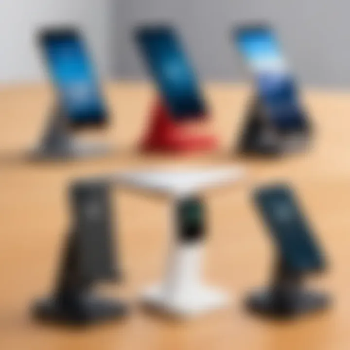 Different designs of mini phone holders displayed together