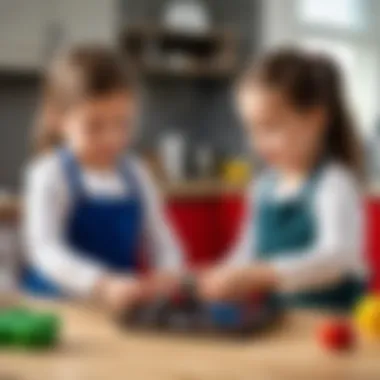 Children collaborating and sharing kitchen toys during playtime