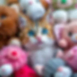 A close-up of various plush cat toys showcasing different textures and colors.