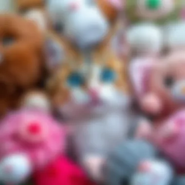 A close-up of various plush cat toys showcasing different textures and colors.