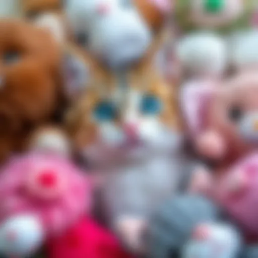A close-up of various plush cat toys showcasing different textures and colors.