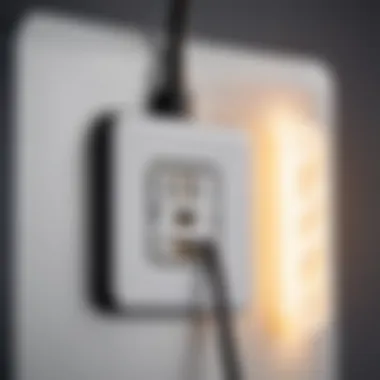 Close-up of USB charging port on a light fixture