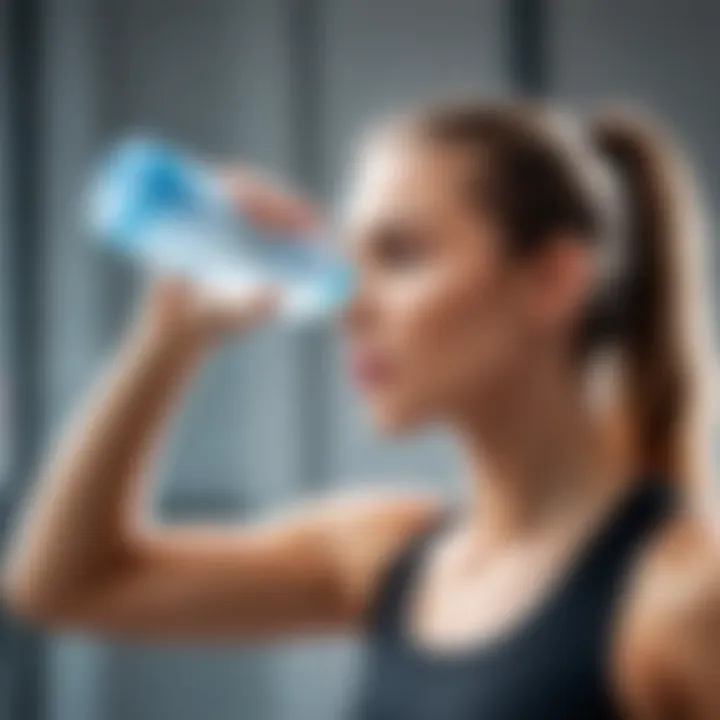 A person hydrating with a fitness water bottle during a workout