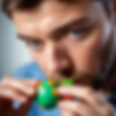 Person concentrating while using a stress toy