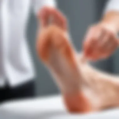 Close-up of foot sweat reduction application