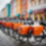 A bustling street in Yekaterinburg with delivery bikes