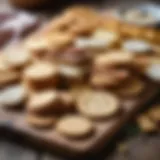 A selection of various French crackers arranged elegantly on a wooden board