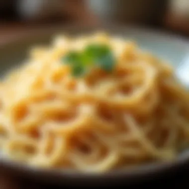 A close-up of cooked rice noodles, showcasing their texture and sheen