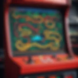 A vintage arcade game screen showcasing a classic snake game