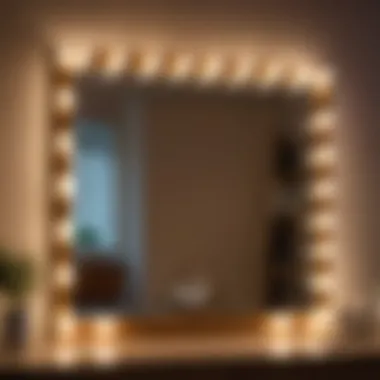 Close-up of twinkling lights around a mirror