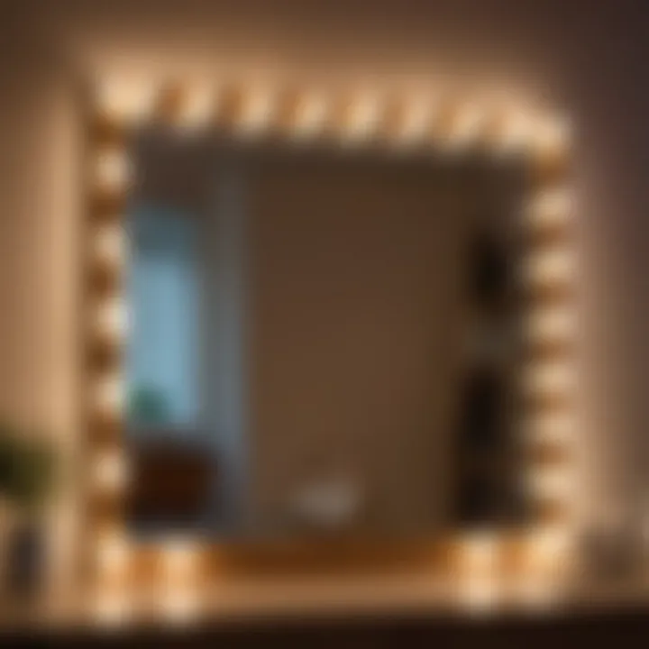 Close-up of twinkling lights around a mirror