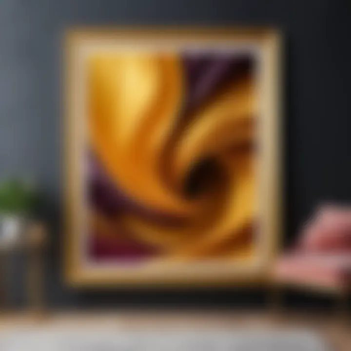 Contemporary golden frame with abstract art