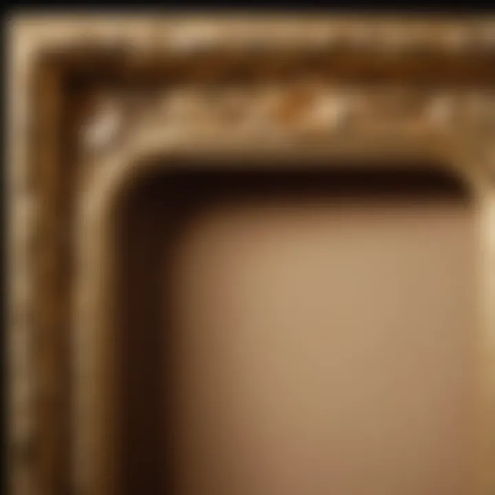 Close-up of intricate details on a vintage golden frame