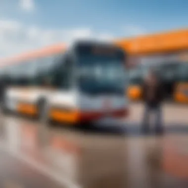 Passengers using services at Guryevsk bus station with various amenities