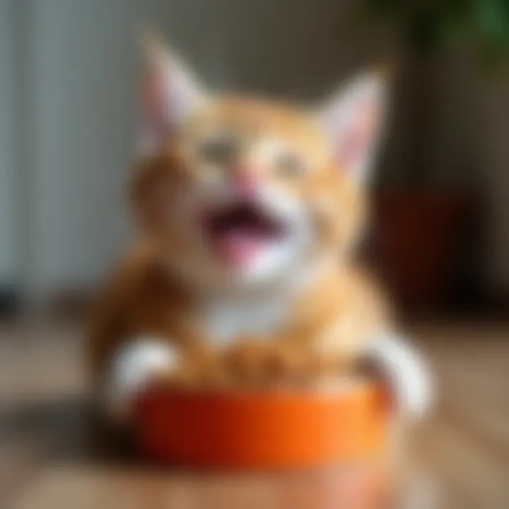 Happy cat enjoying a bowl of Kitekat food